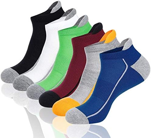 COOVAN Mens Athletic Low Cut Socks Men 6 Pack Ankle Mesh Cushioned Breathable Running Tab Sock
