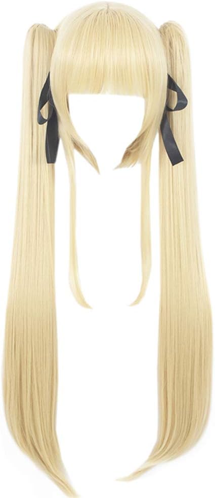 FuHouse Cosplay Bob Wig with 2 Removable Jaw Clip Long Straight 70cm Light Yellow Ponytails Halloween Cosplay Anime Wig