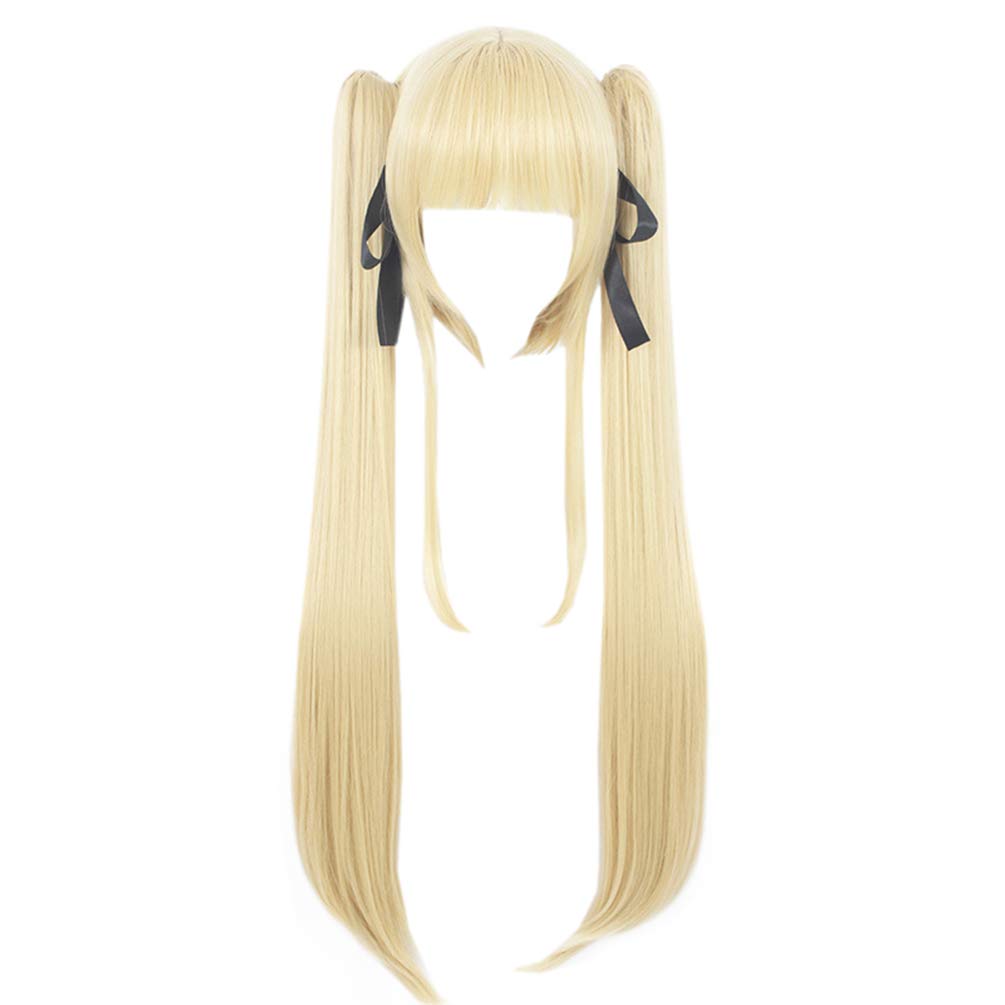 FuHouse Cosplay Bob Wig with 2 Removable Jaw Clip Long Straight 70cm Light Yellow Ponytails Halloween Cosplay Anime Wig