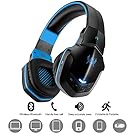 Wireless Gaming Headset DIWUER V4.1 Bluetooth Overear Headphone with Microphone for PS4 Xbox PC Computer Mac Laptop iPhone Smartphone (Black Blue)