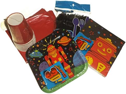 Amazing 3D Robot Birthday Party Supplies - Plates, Napkins, Silverware, Cups, Tablecover