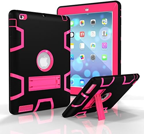 iPad 2/3/4 Case Robot Guard Full-body Shock-Absorption Rugged Slim Silicone Protective Case Cover for 9.7 iPad 2nd / 3rd / 4th Generation - Black/Rose Red