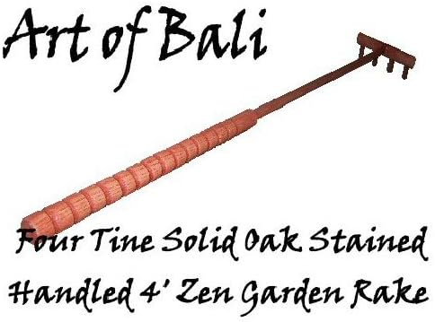 Art of Bali Zen Garden Rake 48" 4 Tine Handled and Stained Solid Oak Zen Garden Rake