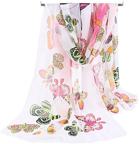 CANDIDO Women's Printed Colorful Butterfly Chiffon Scarf Gauze Neckerchief No.07
