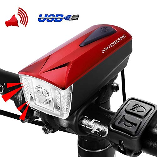 Don Peregrino Led Bike Front Light & Horn, 350 Lumens Brightness Headlight, Ipx 4 Waterproof & 1800 mAh Rechargeable Bicycle Lamp