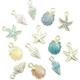 Yxinjy 13 Pcs Starfish Conch Sea Shell Pendants Mixed Random DIY Charms Sea Necklace Pendant for Women Jewelry Creative Jewelry Making Handmade Nautical Ocean Shell Enamel Craft Charms Accessory