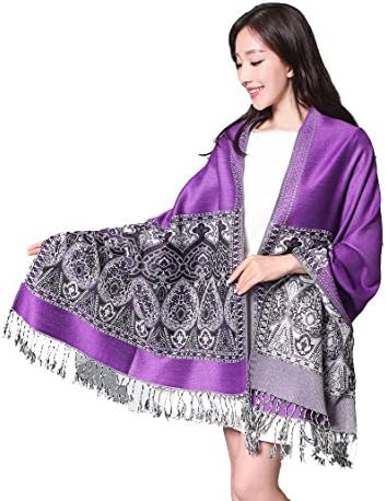 OSEPE Womens Vintage Floral Paisley Pashmina Long Shawl Wrap Scarf Stole Purple
