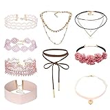 9 Pcs Lace Choker Set Women Girl Classic Gothic Tattoo Necklaces Stretch Velvet Lace Choker by ZYooh