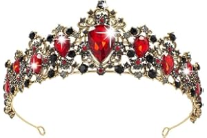 Queen of Hearts Crown, Halloween Black Gold Red Ruby Tiaras, Vampire Witch Evil Costumes Gothic Crystal Headband for Women, A