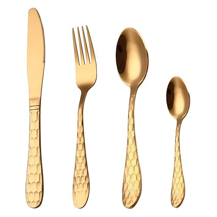Ankamal Elec Bunte Besteck Set 24-teilig, für 6 Personen Edelstahl Besteckset Spülmaschinenfest (Gold)