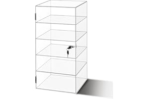 JIAOHENANZE 5 Shelf Acrylic Display Case with Lock，Clear Acrylic Box ，Retail Display Case for Collectibles，Used to Store Collectibles, Jewelry, valuables, etc.-Safe and Orderly.