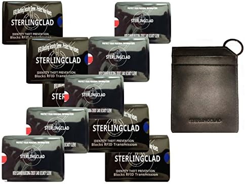 STERLINGCLAD Slimmest Slim Black Leather Front Pocket Wallet Credit Card &amp; ID Holder, Organizer, Extra Secure, with 10 pack of RFID sleeves