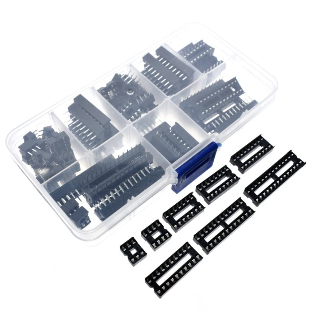 Fasizi 66pcs DIP IC Sockets Adaptor Solder Type Socket Kit 6/8/14/16/18/20/24/28 Pins