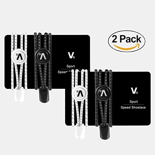 Vo-Sport 2 Pairs Reflective Elastic No Tie Shoelaces, No Tie Elastic Lace System With Lock - White - Black