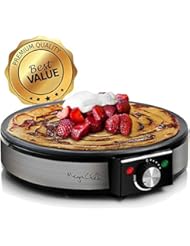 MegaChef Round Stainless Steel Crepe and Pancake Maker Breakfast Griddle, 12 Inch Diameter, Black and Silver Chrome