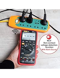 Multímetro digital de rango automático TRMS 6000 con batería Pinzas de cocodrilo Puntas de prueba CA Voltaje CC Cuenta, Alerta de voltaje, Amperio Ohm Voltio Diodo probador múltiple (rojo)