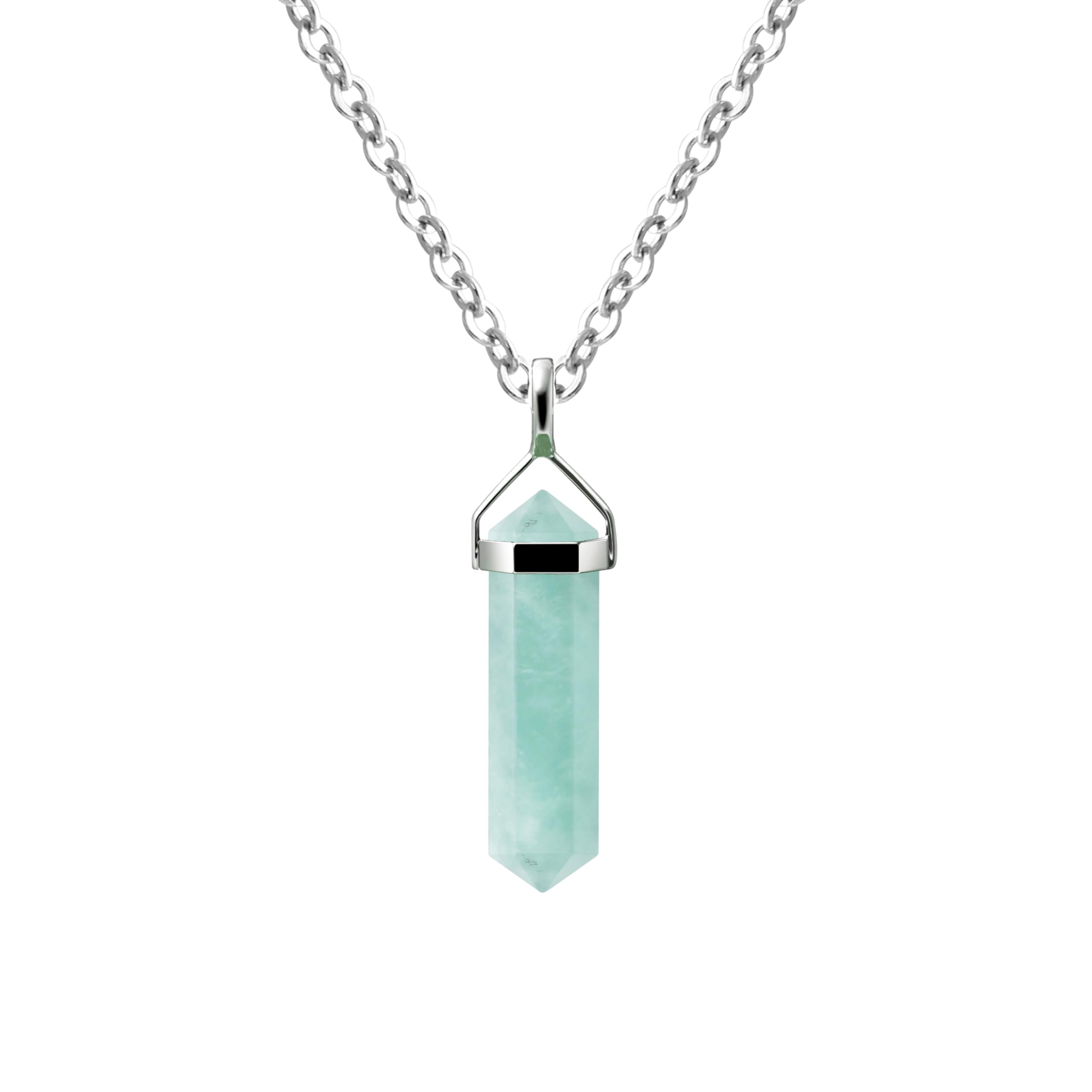 Franki Baker Sterling Silver & Natural Aquamarine Gemstone Small Double Point Pendant Necklace. Pendant Length: 2.8cm Chain Length: 50cm