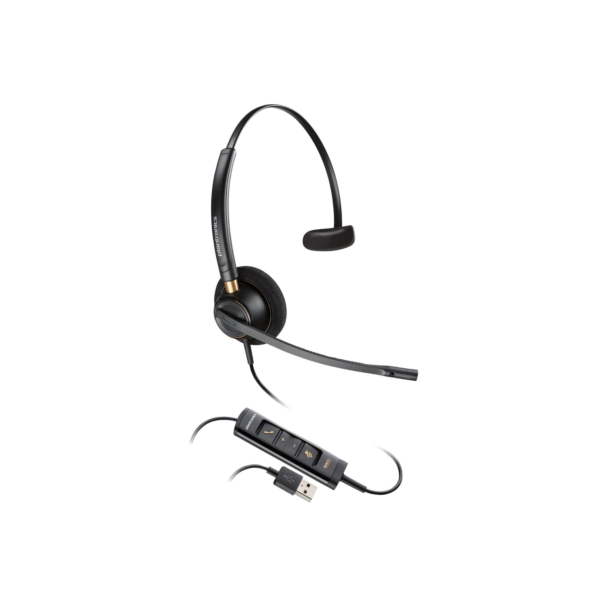 Poly – EncorePro 515 USB-A and USB-C USB headset (Plantronics) – Cloud System Updates – Acoustic Hearing Protection - Works with Avaya, Genesys, and Cisco call center platforms- Mono