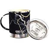asobu Ultimate Stainless Steel Ceramic Inner Coating Coffee Mug with Double Walled Copper Lining Insulation, 12 Ounces (Midnight Marble)