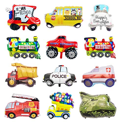 CUGBO 12Pcs Balloon Set, Vehicles Aluminum Foil Balloons, Helium Mylar Cars Balloons Kits for Kids Party Birthday Baby Shower Decor Supplier Children Gift