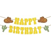 Elaliyi Western Happy Birthday Banner Western Cowboy Theme Party Decorations Horse Racing Party Decor Rodeo Theme Birthday Decorations Yellow Glitter