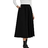 NASHALYLY Women's Midi Skirt High Waisted A-Line Pleated Elastic Casual Long Skirt with Pockets