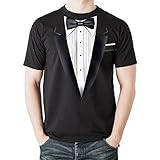 Big Red Egg NEW - Black Tuxedo - Men's Black Cotton T-Shirt Fancy Dress (Large)