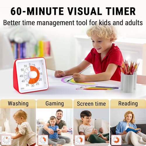 ThermoPro TM021 Kids Visual Countdown Timer 60 Minute Timer with Mute/Alarm Mode, Large Digits - Time Management Tool for Concentration, Batteries Included