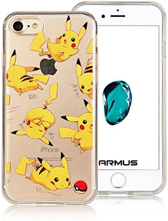 iPhone 7 Case [Cartoon Pattern] ARMUS Premium Quality 3D Print Transparent Hard PC Back Cover + Shock Absorbing Soft Bumper Protective Case for 4.7 inches iPhone 7 (Pika 7)
