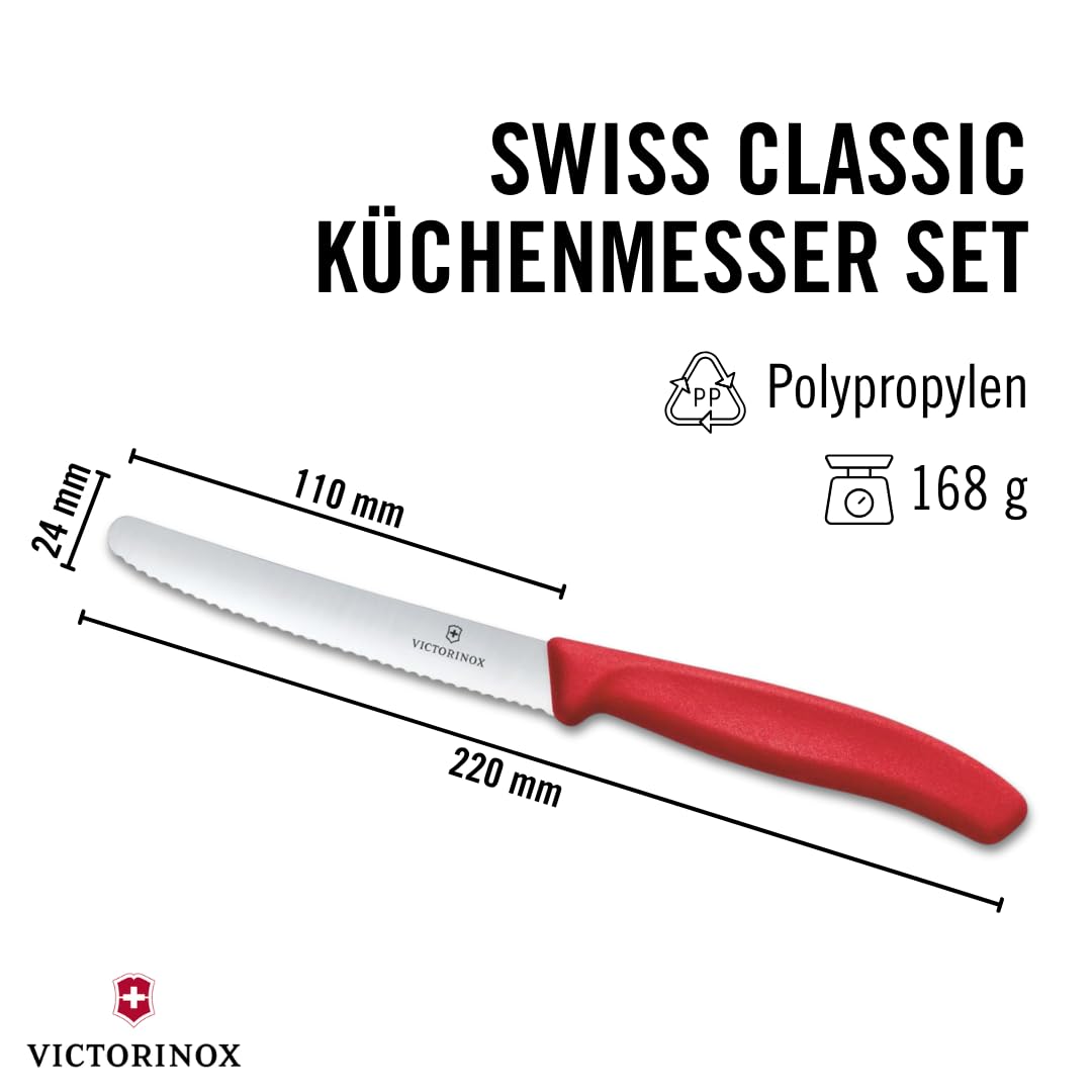 Victorinox Swiss Classic, Frühstücksmesser, Brötchenmesser Set 6teilig, Scharfe Klinge, Wellenschliff, 11 cm, Rostfreier Stahl, Farbig 2