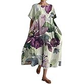 Nupucy Women’s Oversized Short Sleeve Boho Floral Print Crew Neck Tshirt Dress Summer Flowy Beach Casual Baggy Midi Dresses