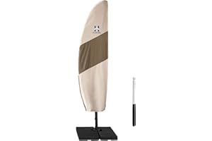 HAMLER Patio Umbrella Cover, Heavy Duty Waterproof Parasol Umbrella Covers with Zipper & Telescopic Rod, Outdoor Umbrella Cover Fits 7.5ft to 11.5ft Outdoor Offset Umbrella, Brown & Beige