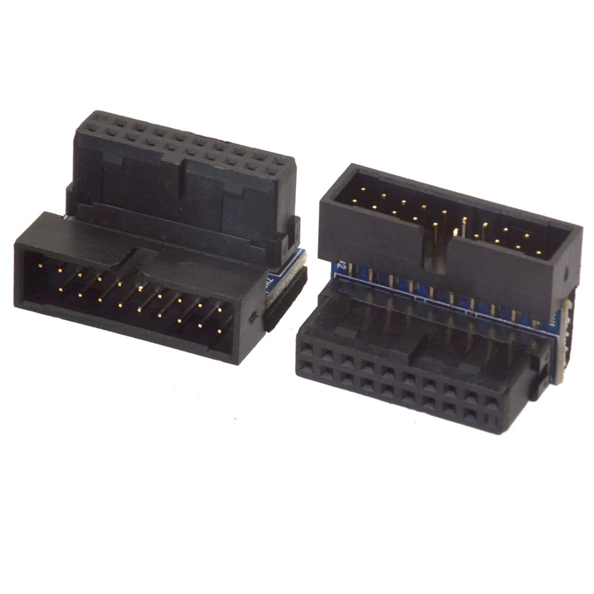 HTGuoji USB 3.0 20pin Male to Female 90 Degree Angle Extension Adapter, USB 3.0 19Pin Extension Adapter Up Down Angled 90 Degree Connector for Laptop/PC Motherboard Mainboard (Down 2pcs)