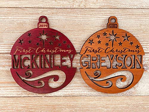 Personalized First Christmas 2019 Ornament (or any year) from Solid Wood