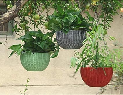 Altino Plastic Hanging with Chain Planter Plastic Plant Pot with Chain, Multicolour, Medium (Pack of 3)