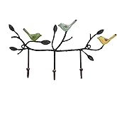 SOFFEE DESIGN Vintage Wall-Mounted Coat Rack with 3 Hooks, Birds Standing on Tree Branch with Rustic Paint Heavy Duty Wall Hanging Key Holder, Farmhouse Coat Hooks for Towels, Hats, Scarves