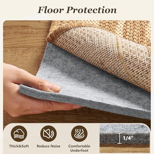 Double Sided Rug Pad Underpad 8x10 Non Slip Reversible Rug Gripper -1/4" Anti Slip Rug Underlay-Carpet Underpad for Area Rug Cushion Extra Thick Felt,Keep Your Rugs Stay in Place