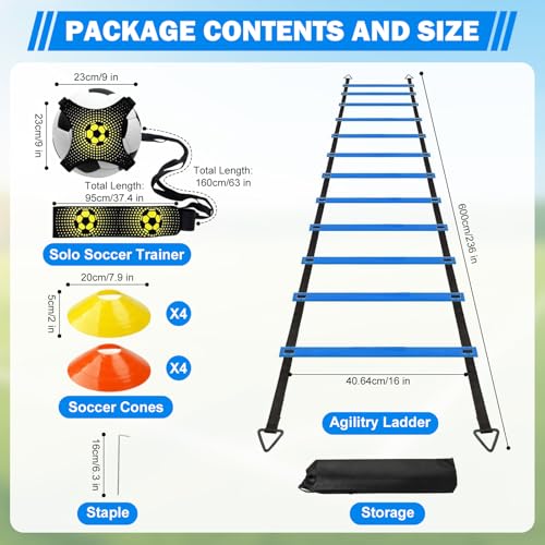 Kezidhp Cinesini for Football Training, Football Training and Cinesini – Complete Set with 6 m Coordination Ladder, 12 Chinese and Soccer Pitcher, Football Fans