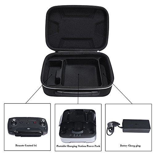 Esimen 2018 Design Hard Case for DJI Spark Portable Charging Station,Remote Controller,Charging Adapter Carry Bag Protective Box (Black+Silver)