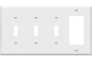 ENERLITES Combination Triple Toggle/Single Decorator Rocker Outlet Wall Plate, Standard Size 4-Gang Light Switch Cover (4.50" x 8.19"), Polycarbonate Thermoplastic, UL Listed，881331-W, 1. White