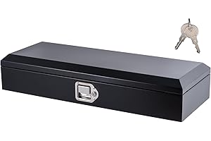 KING CHAO FOO Steel Truck Bed Tool Box, Heavy Duty Waterproof Metal Tool Box Organizer with Rubber Seal Strip,Trailer Box with Safe Hinge for Truck,Pickup,RV,Trailer(34.5" Lx12.8 Wx6.4 H,Black)