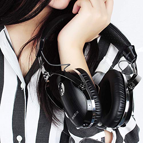 Over Ear Wired Headphones, BYZ Professional HiFi Stereo Music Headpset, Deep Bass, Built-in Mic, Foldable/Soft Earmuffs for Studio Monitoring, DJ and Home Entertainment, Black - Thumbnail 7