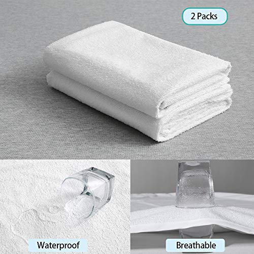 Bedecor Set of 2 Waterproof Cotton Pillowcases, Breathable, Anti-Mite, Pillow Cover with Zip, White (40 x 80 cm)