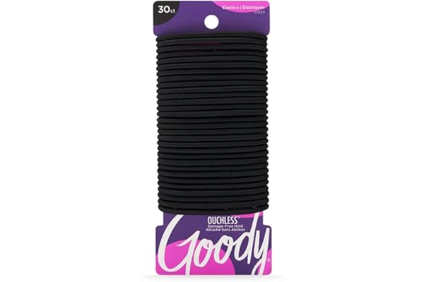 Goody Ouchless Hair Ties, Damage-Free Hold, 4MM Hair Elastics, Hair Styling Accessories for Women, All Hair Types, Black - 30 Ct
