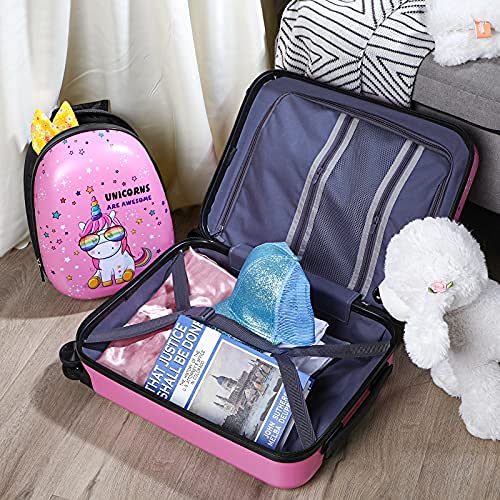 Weewooday Kids Luggage and Backpack 18 Suitcase with Spinner Wheel Hard Case Travel 13 Backpack Girl Suitcase Set for Kids Travel Supplies(Pink,Unicorn Style)
