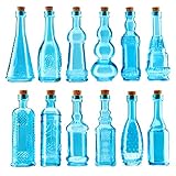 Small Blue Vintage Glass Bottles with Corks, Bud