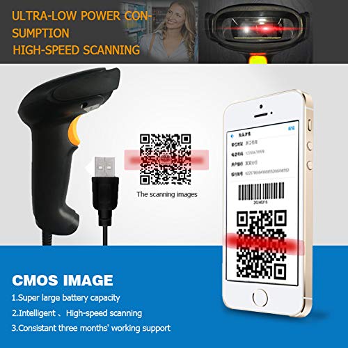 NYEAR USB Barcode Scanner Screen Printed Wired Barcode Scanner 2D Barcode Reader with Stand Automatic Handhold Bar Code Scanner with 1.8m(5.9ft) USB Cable for Tablets,Computers,Cashier,NT800-U&T - Thumbnail 4