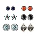 Vintage Ethnic 6 pairs/set Blue Crystal Red Flower Resin Round Hollow Enamel Stud Earirngs (Silver)