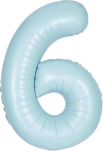 Unique Giant Foil Number 6 Balloon 86 cm Matte Baby Blue Brand New