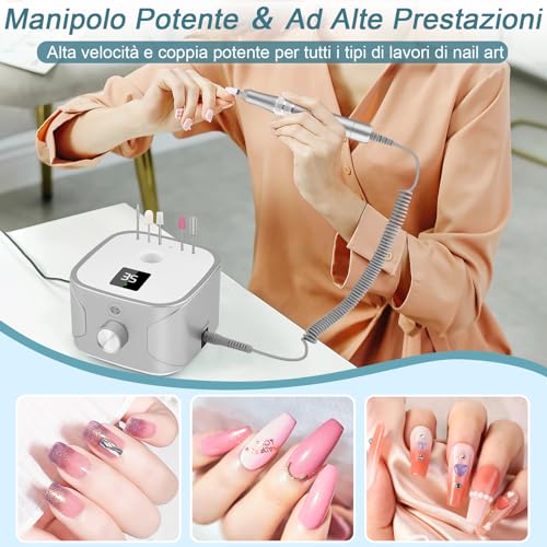 Kredioo Professional Nail Drill 35000RPM, Nail Cutter, Electric Nail File, Manicure and Pedicure, Electric Drill for Removing Gel/Nail Polish, Silver